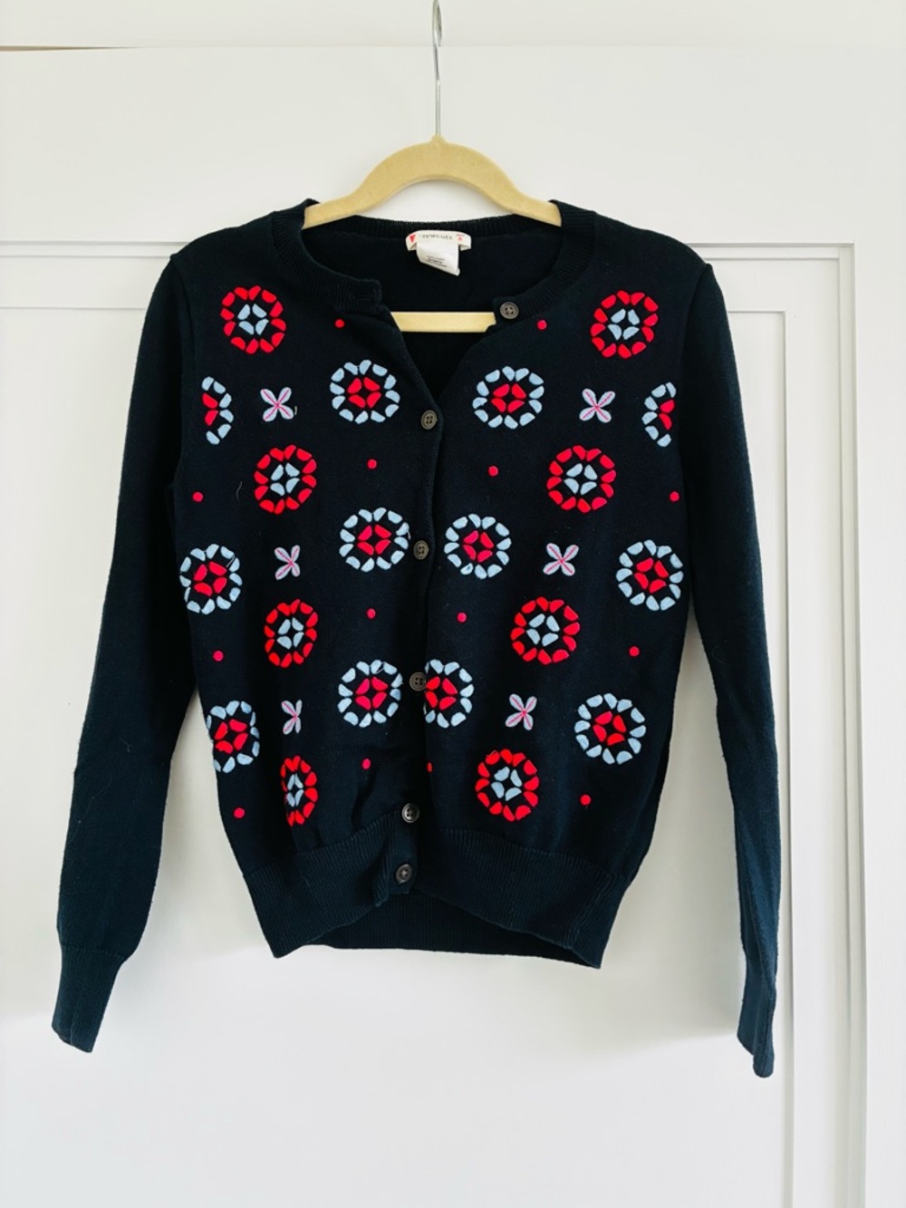 Crewcuts Navy Cardigan with Red & Light Blue Floral Motifs